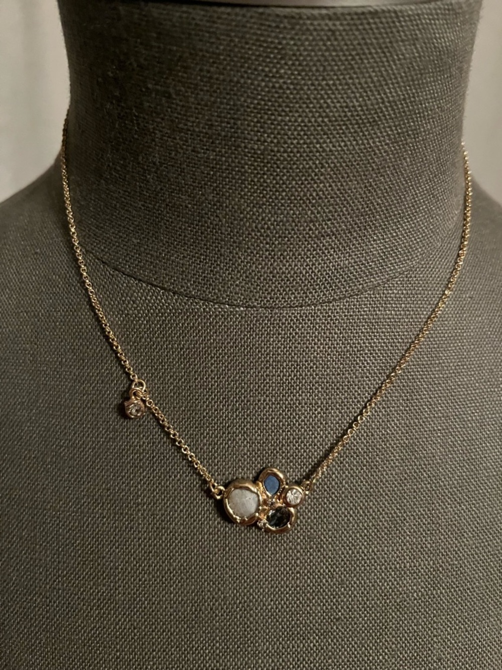 Banana Republic Gold Multi-Stone Cluster Necklace with Blue and White Accents